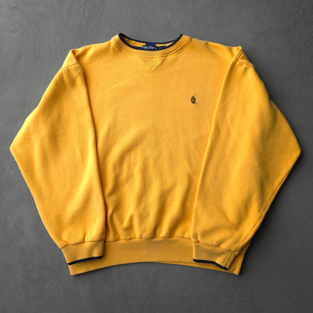 Vintage 90s Nautica Yellow Sweatshirt XL Embroidered Logo